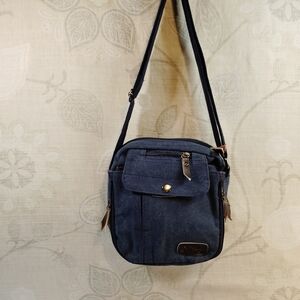 Elegant Blue Canvas Crossbody Bag